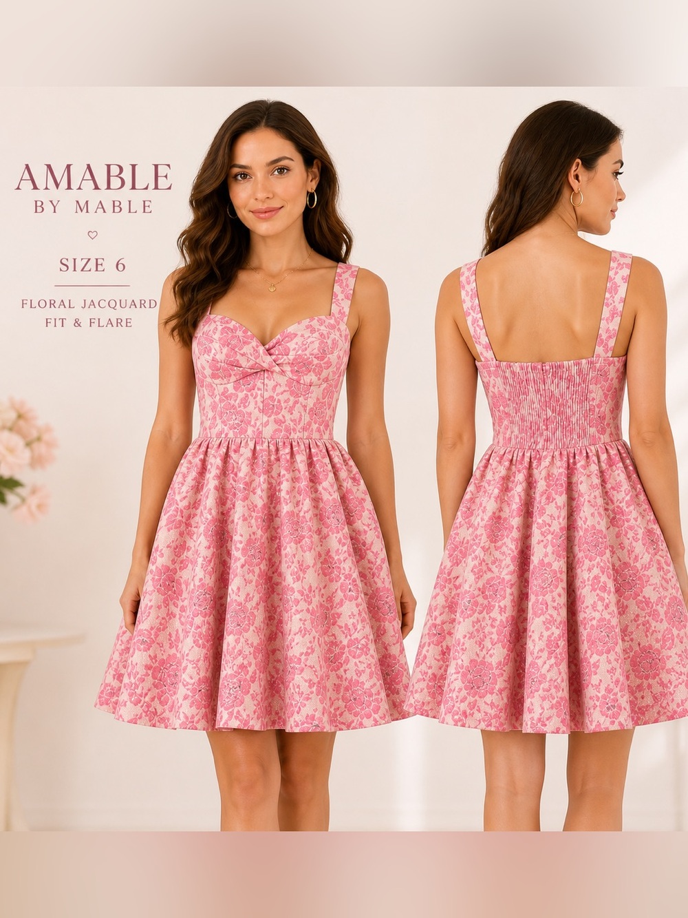 Amable by Mable |Pink Metallic Floral Jacquard Corset Dress |Size 6